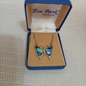 Vintage Sea Opal/Paua Butterfly Necklace from Ariki of New Zealand-NS